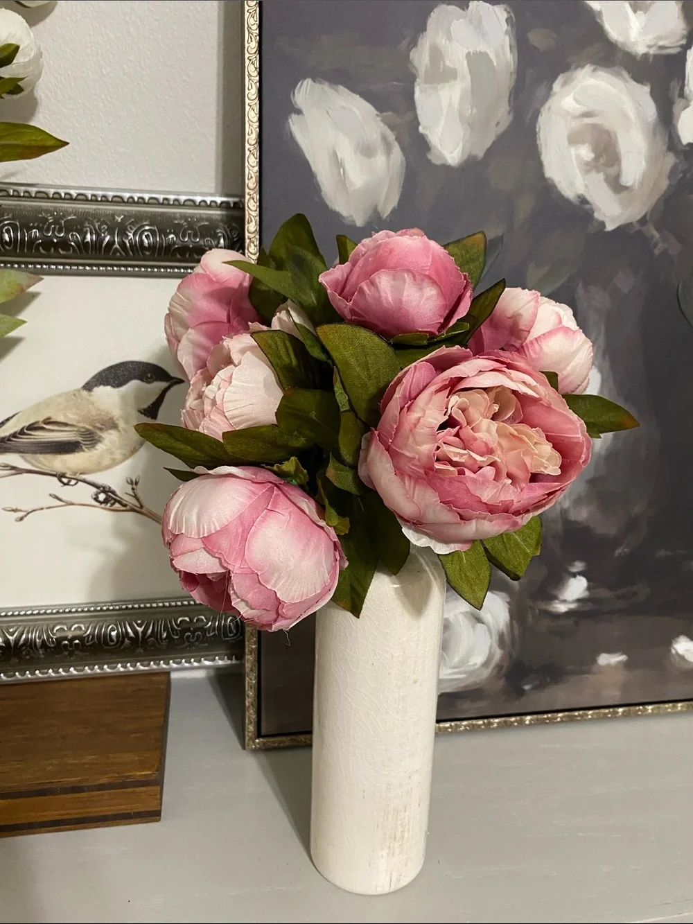 Faux Peony Bouquet Pink and White